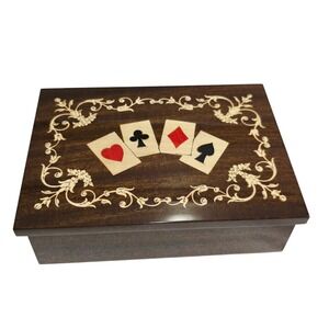 Vintage Italian Sorrento Inlaid Wood Card Game Box Lacquered